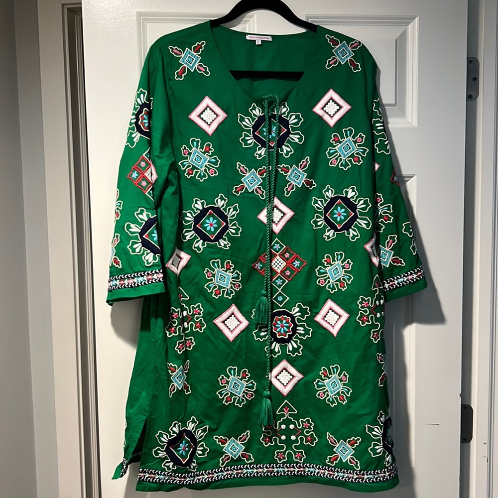 Frances Valentine Capri Embroidered Green Tunic worn once!